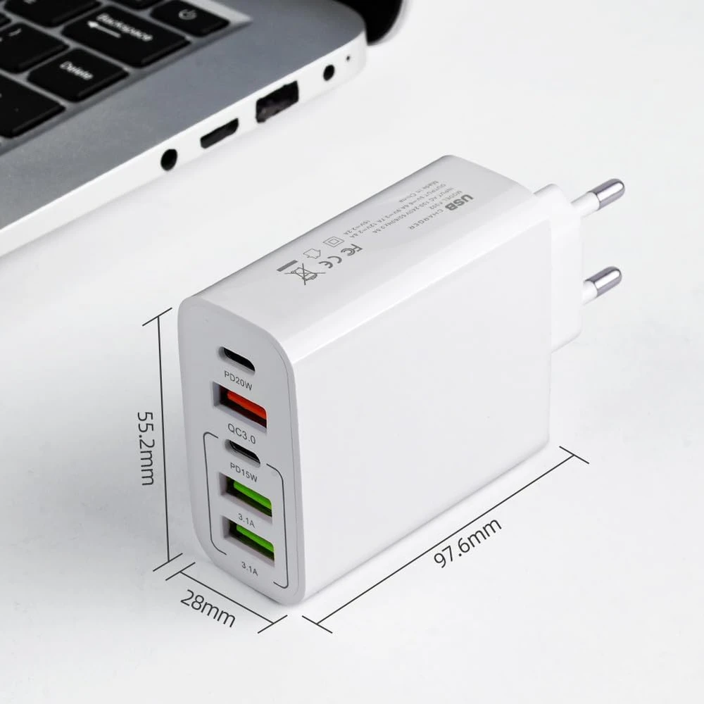 AXFEE USB kroviklis 65 W, 5 jungtys (2 x USB-C PD, 3 x USB QC3.0), greitasis įkrovimas, modelis KeKe-F002