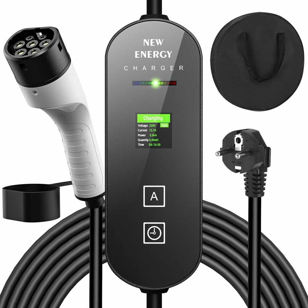 Azyvum EV įkrovimo kabelis Type 2 į Schuko, 3.5 kW 16 A, su skaitmeniniu ekranu