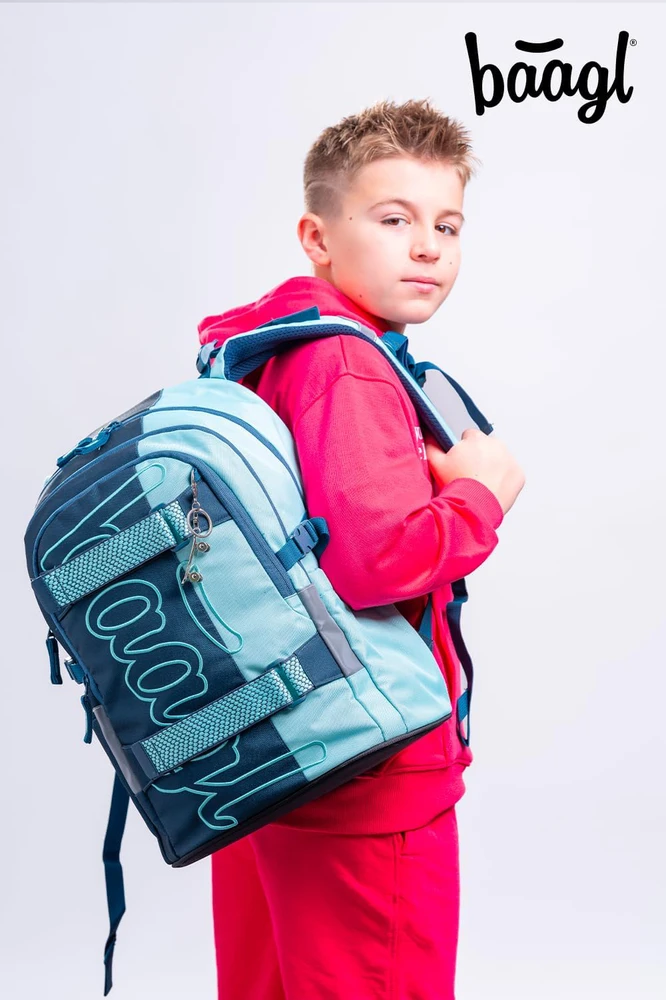 Baagl ergonominis 5 dalių mokyklinių kuprinių rinkinys su riedlentės laikikliu, 25 l, juodas, A-36468