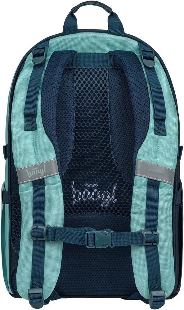 Baagl ergonominis 5 dalių mokyklinių kuprinių rinkinys su riedlentės laikikliu, 25 l, juodas, A-36468