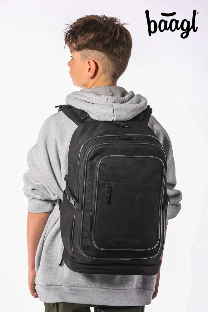 Baagl ergonomiška mokyklinė 3 dalių kuprinės rinkinys, juoda, 29 l, 15 colių nešiojamam kompiuteriui
