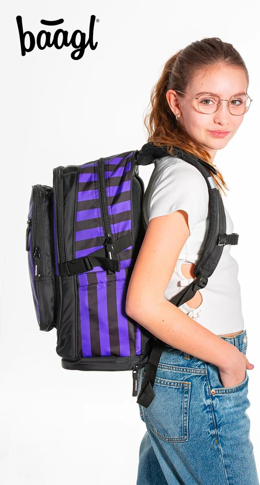 Baagl mokyklinė kuprinė mergaitėms, 3 dalių rinkinys, 29 l, ergonomiška, 45 x 33 x 11 cm