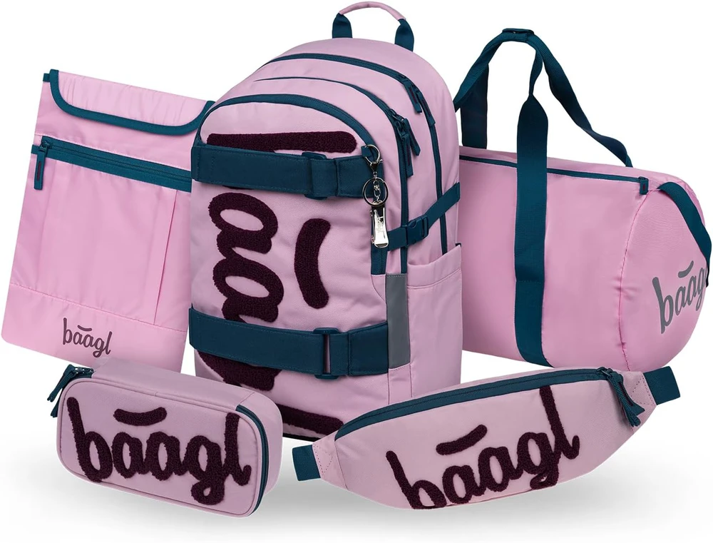Baagl mokyklinės kuprinės rinkinys, 5 dalių, 25 l, rožinis, ergonomiškas, A-36471