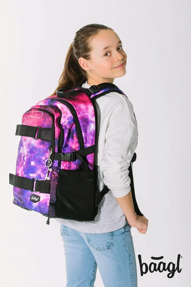 Baagl mokyklinės kuprinės rinkinys su riedlentės laikikliu, ergonomiškas, 25 l, Galaxy, A-36540