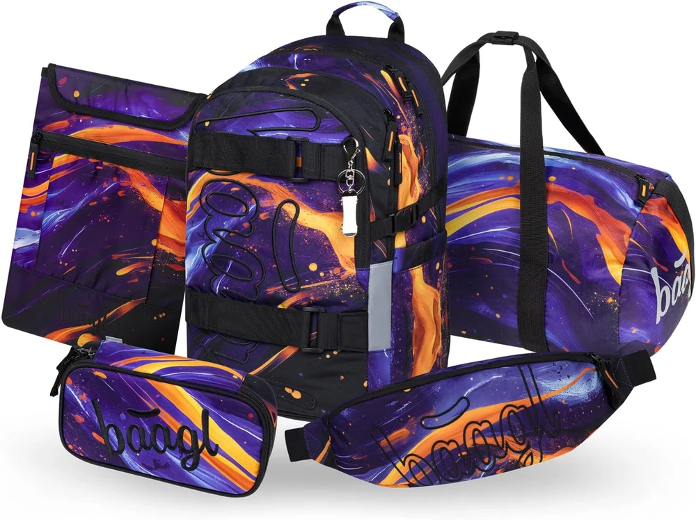 Baagl mokyklinės kuprinės rinkinys vaikams, 5 dalių, 25 l, ergonomiškas, Vibe, A-36474
