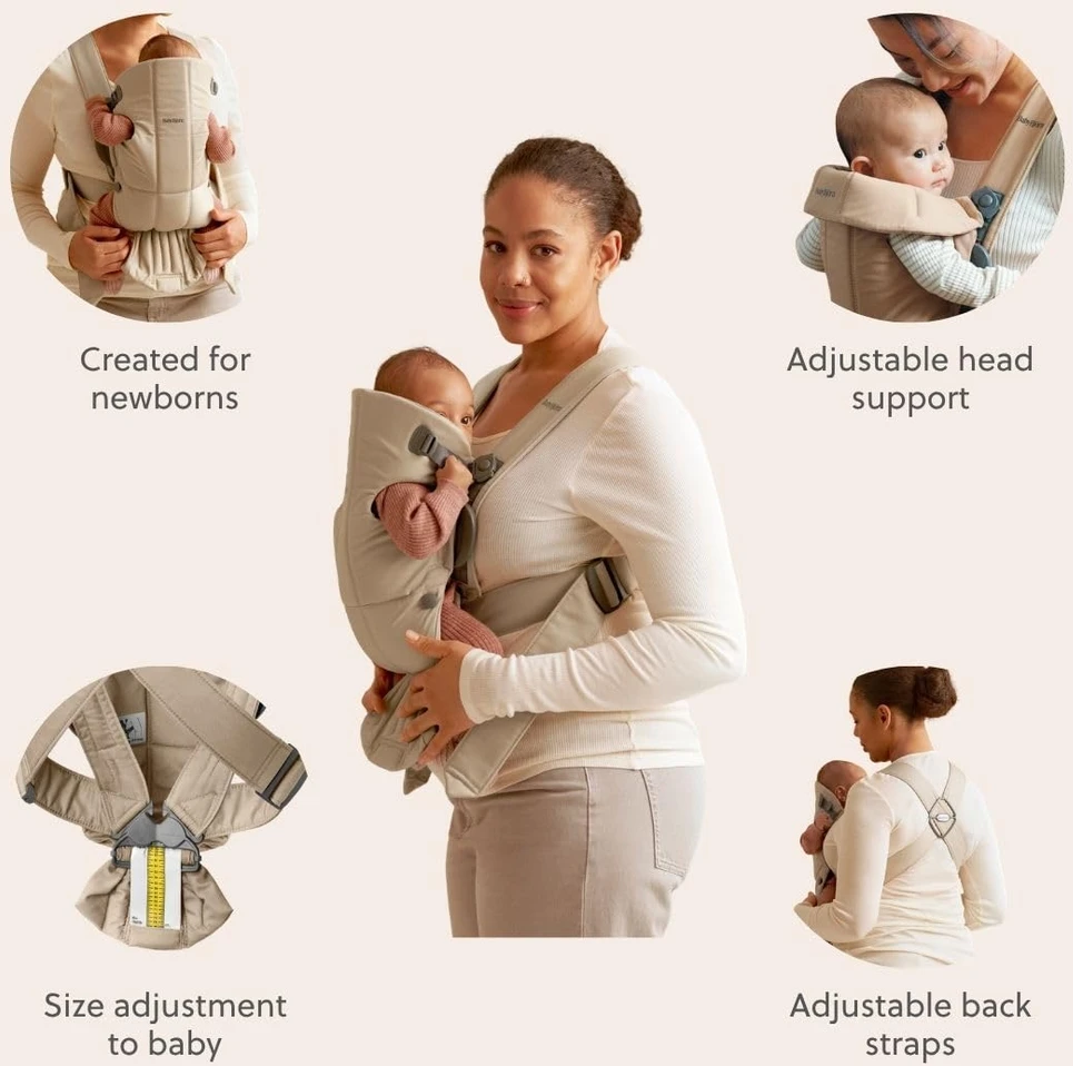BabyBjörn Mini kūdikio nešioklė naujagimiams 3,2–11 kg, smėlinė, modelis 21026