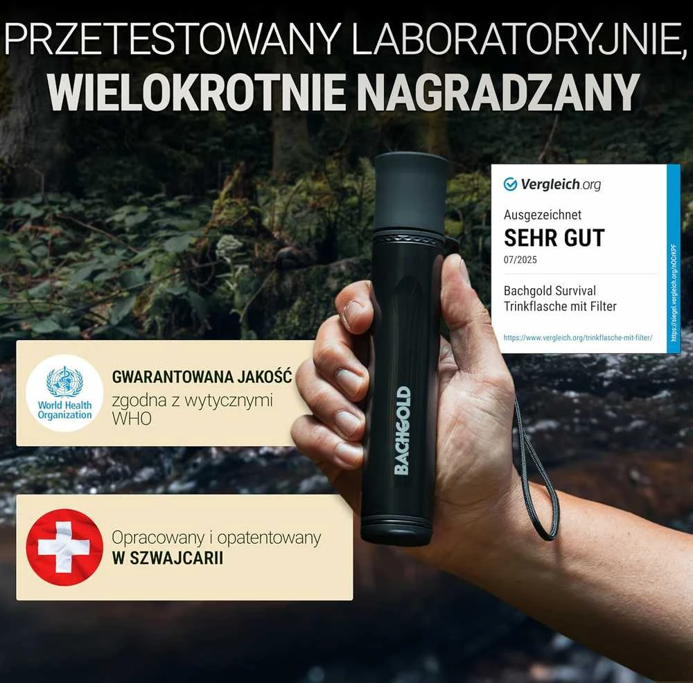 BACHGOLD geriamojo vandens filtravimo šiaudelis – 500 l, ultralengvas, 70 cm žarna, ABS korpusas, 100114