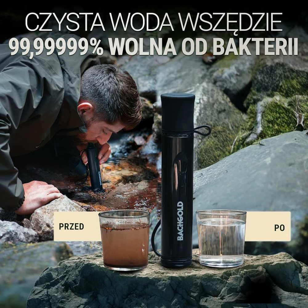 BACHGOLD geriamojo vandens filtravimo šiaudelis – 500 l, ultralengvas, 70 cm žarna, ABS korpusas, 100114