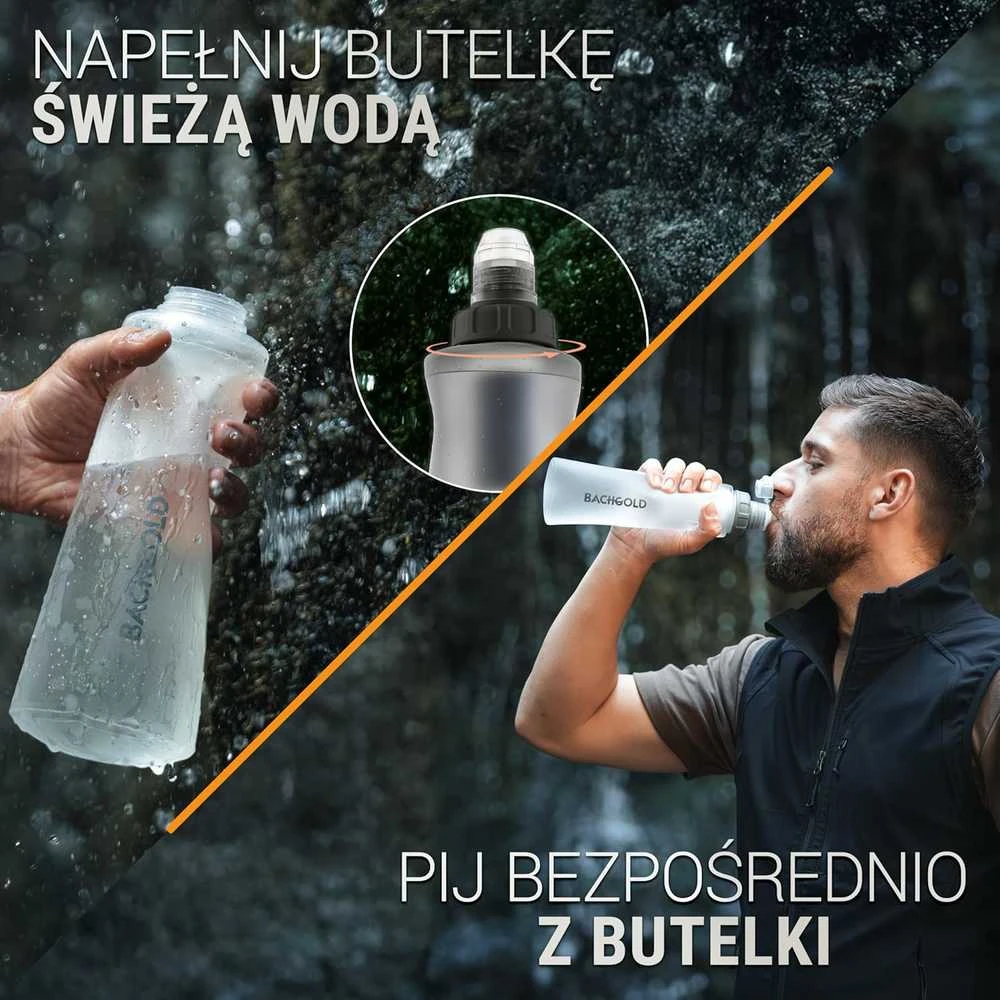 BACHGOLD vandens filtruojanti spaudžiama gertuvė, 500 ml, ultrafiltravimas, lengva, 100108