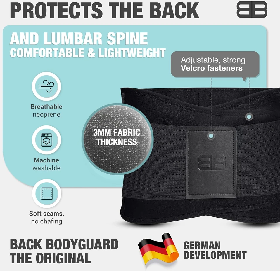 Back Bodyguard nugaros juosmens atraminis diržas su reguliuojamu užsegimu, juodas, S