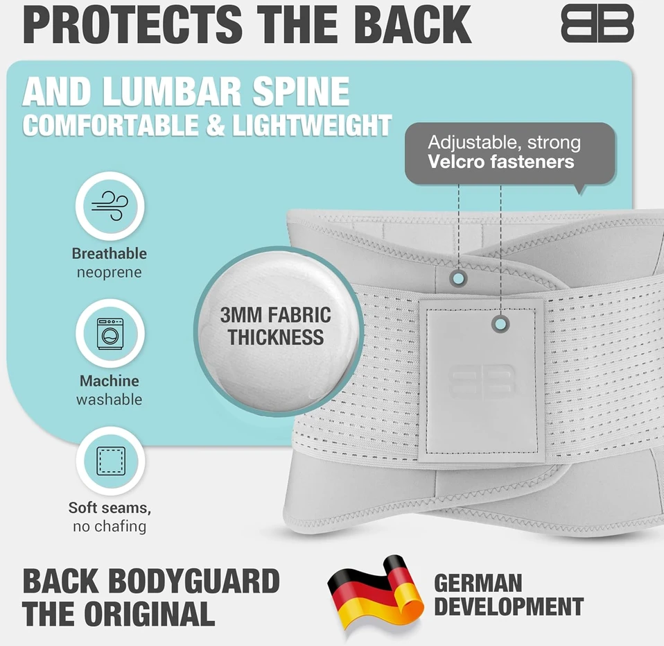 BACK BODYGUARD reguliuojamas juosmens įtvaras nugarai XL, pilkas, BELT-X-G