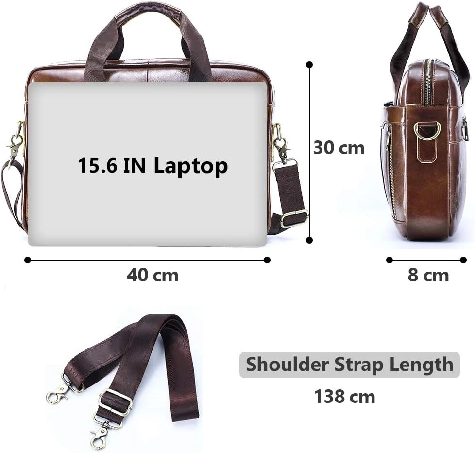 BAGZY natūralios odos vyriška kompiuterio rankinė 15.6" su diržu, 40 × 29 × 9 cm, 2BSTZP=0001=Brown