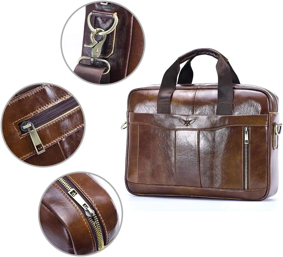 BAGZY natūralios odos vyriška kompiuterio rankinė 15.6" su diržu, 40 × 29 × 9 cm, 2BSTZP=0001=Brown
