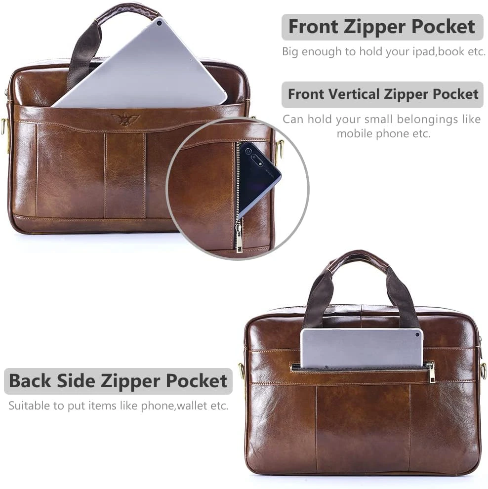 BAGZY natūralios odos vyriška kompiuterio rankinė 15.6" su diržu, 40 × 29 × 9 cm, 2BSTZP=0001=Brown
