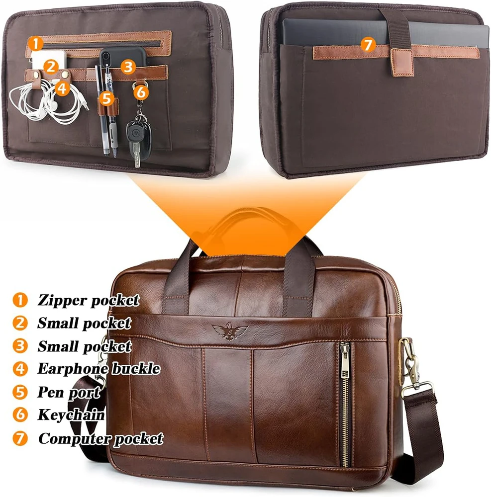 BAGZY natūralios odos vyriška kompiuterio rankinė 15.6" su diržu, 40 × 29 × 9 cm, 2BSTZP=0001=Brown
