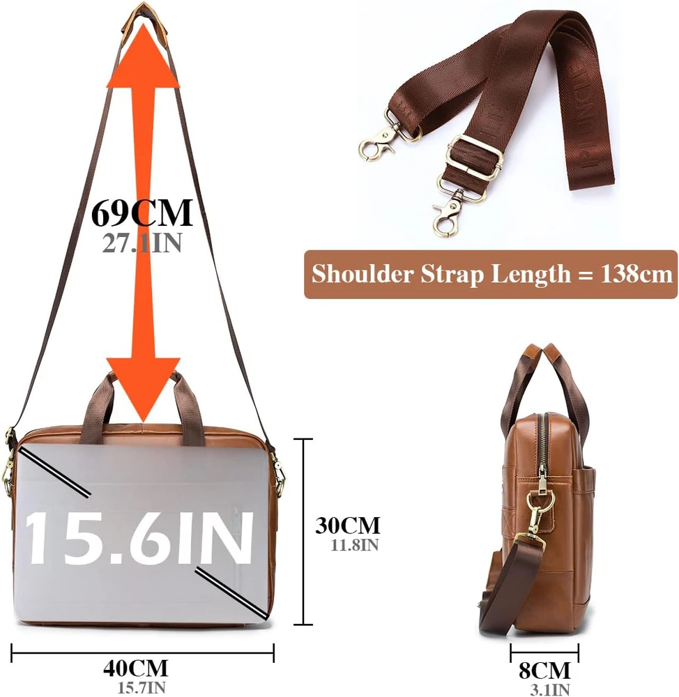 BAGZY odinė kompiuterio rankinė 15,6 colių, portfelis, ruda, NCZ-LAPTOPBROWN