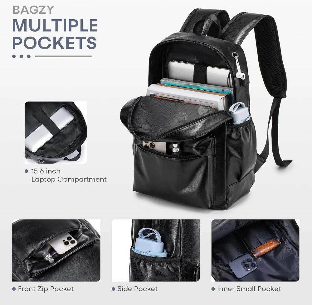 BAGZY odinis rankinis kuprinės tipo lagaminas 40 × 30 × 15 cm su USB, 20 l, tinka 15.6" nešiojamam kompiuteriui, B030-XIN