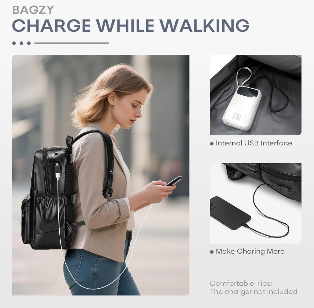 BAGZY odinis rankinis kuprinės tipo lagaminas 40 × 30 × 15 cm su USB, 20 l, tinka 15.6" nešiojamam kompiuteriui, B030-XIN
