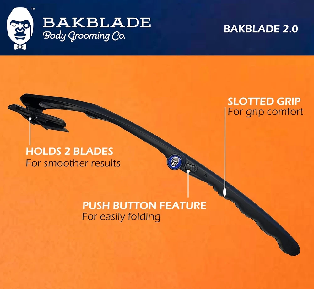 BakBlade vyriška kūno ir nugaros skustuvė, ergonomiška, keičiamų peiliukų, 2.0 Plus