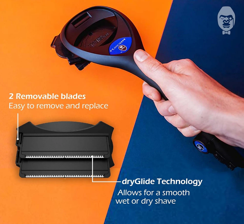 BakBlade vyriška kūno ir nugaros skustuvė, ergonomiška, keičiamų peiliukų, 2.0 Plus