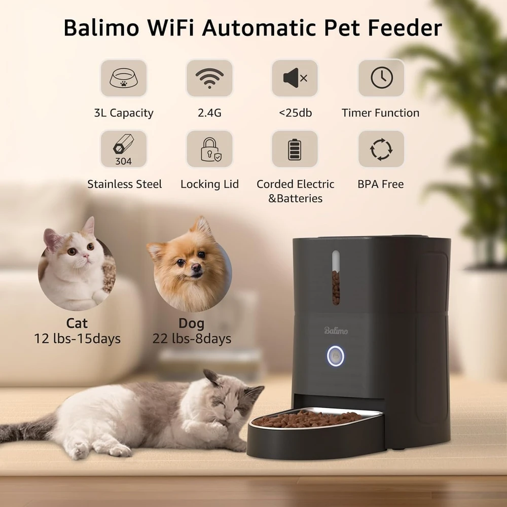 Balimo automatinis 3L šėrykla katėms su Wi-Fi ir programėlės valdymu, modelis 120/121