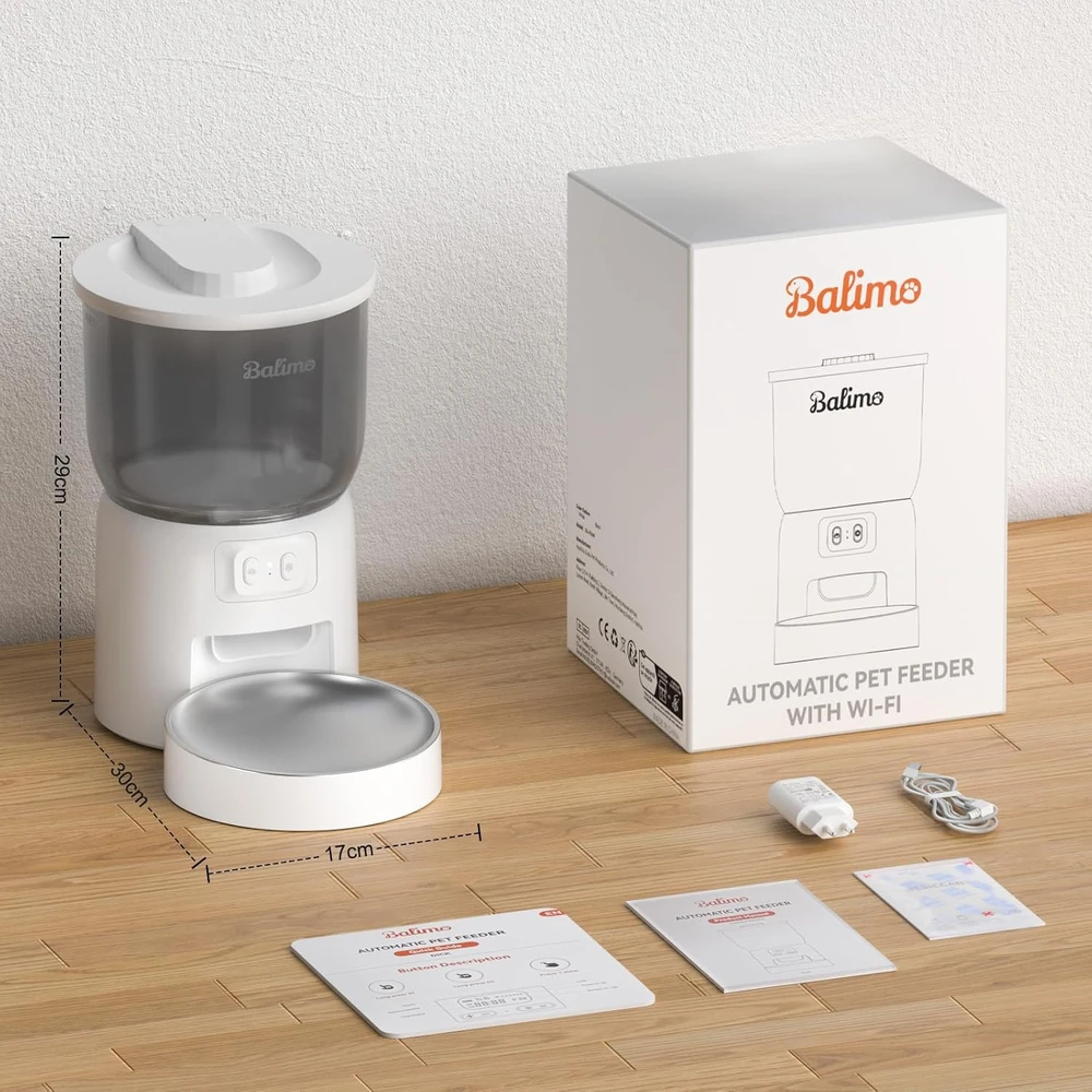 Balimo automatinis kačių maisto dozatorius su Wi-Fi, 3 l talpa, nerūdijančio plieno 304 dubuo, DU-F06W