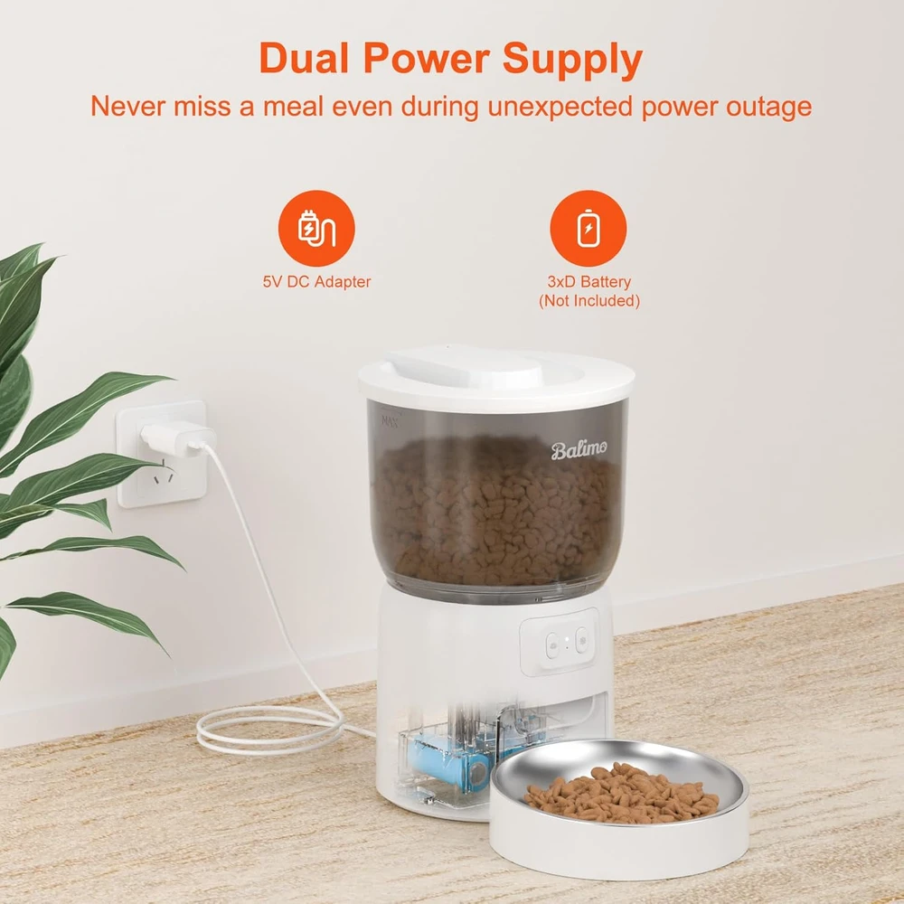 Balimo automatinis kačių maisto dozatorius su Wi-Fi, 3 l talpa, nerūdijančio plieno 304 dubuo, DU-F06W