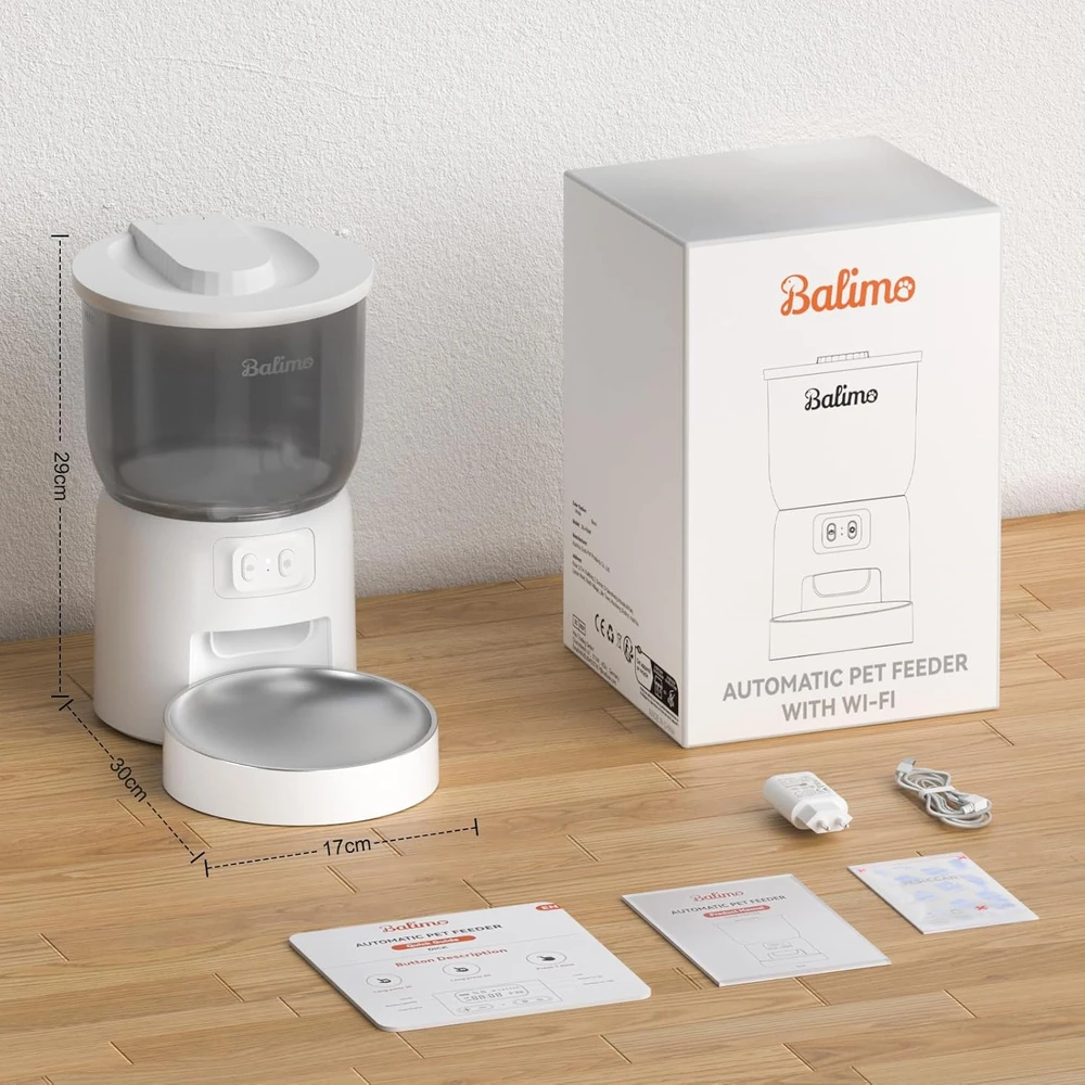 Balimo automatinis kačių maisto dozatorius su Wi-Fi, 3 l talpa, nerūdijančio plieno 304 dubuo, DU-F06W