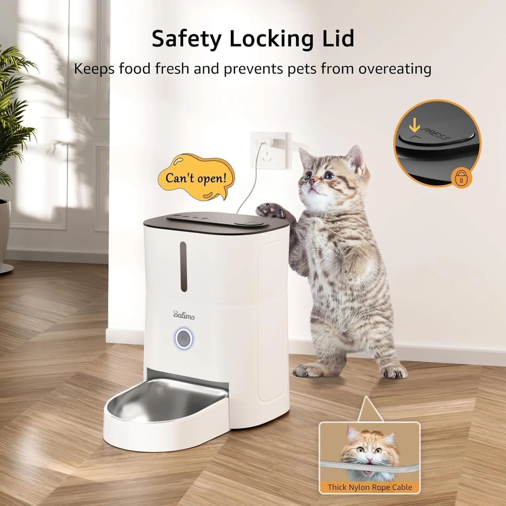 Balimo automatinis lesintuvas katėms, 3 l talpa, valdymas per Wi-Fi programėlę, baltas