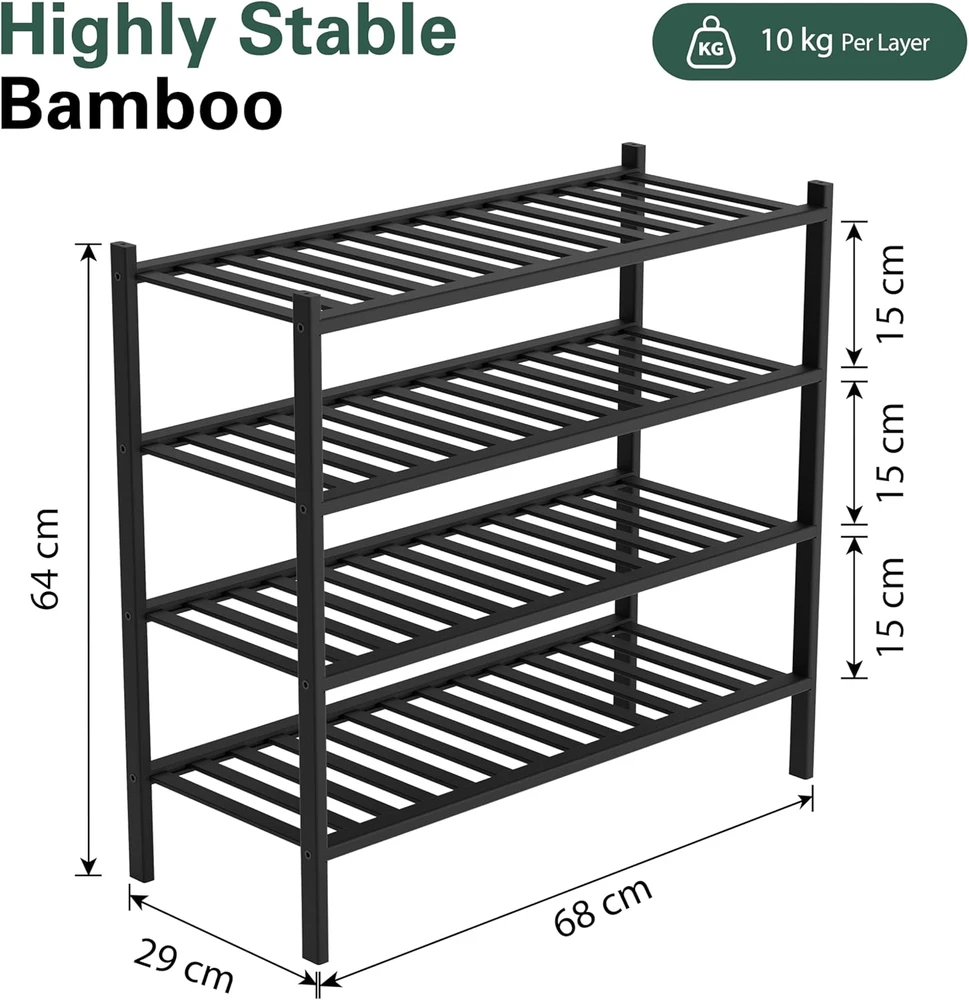 BAM BOO BOX batų lentyna 4 aukštų, bambuko, 68x28x64 cm, juoda, P18B4