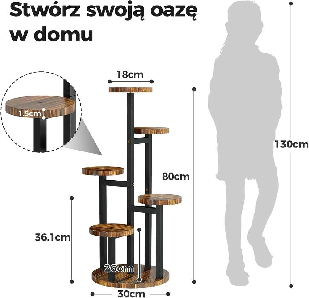 Bamworld 5 lygių metalinis kampinis augalų stovas gėlių vazonams, rudas, vidaus naudojimui