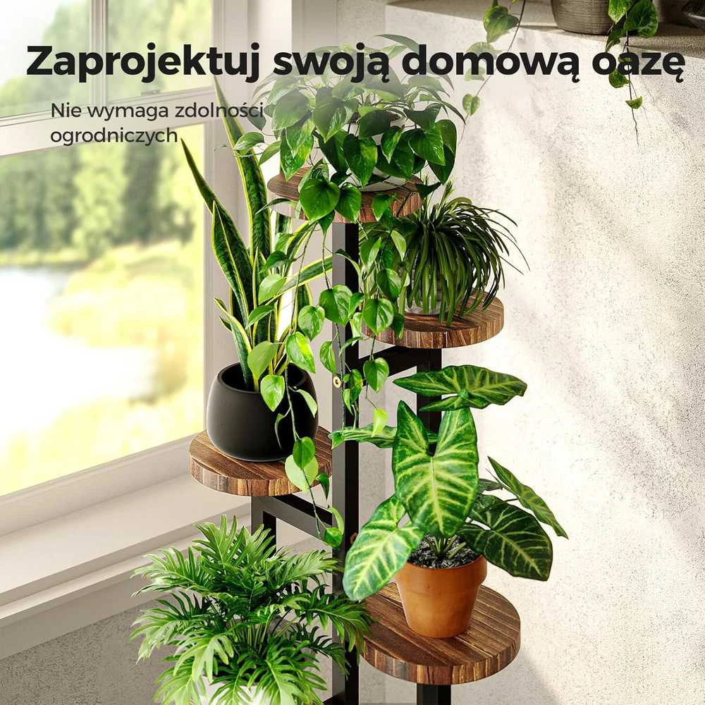 Bamworld 5 lygių metalinis kampinis augalų stovas gėlių vazonams, rudas, vidaus naudojimui