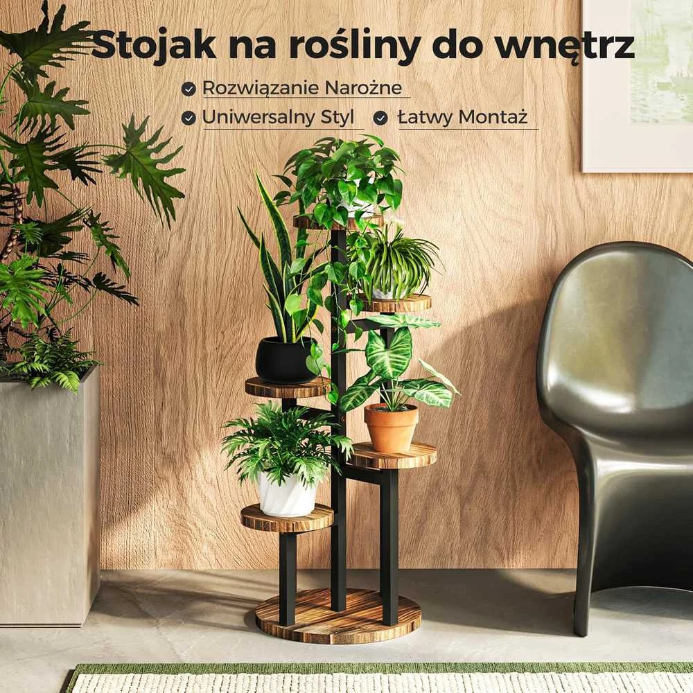 Bamworld 5 lygių metalinis kampinis augalų stovas gėlių vazonams, rudas, vidaus naudojimui