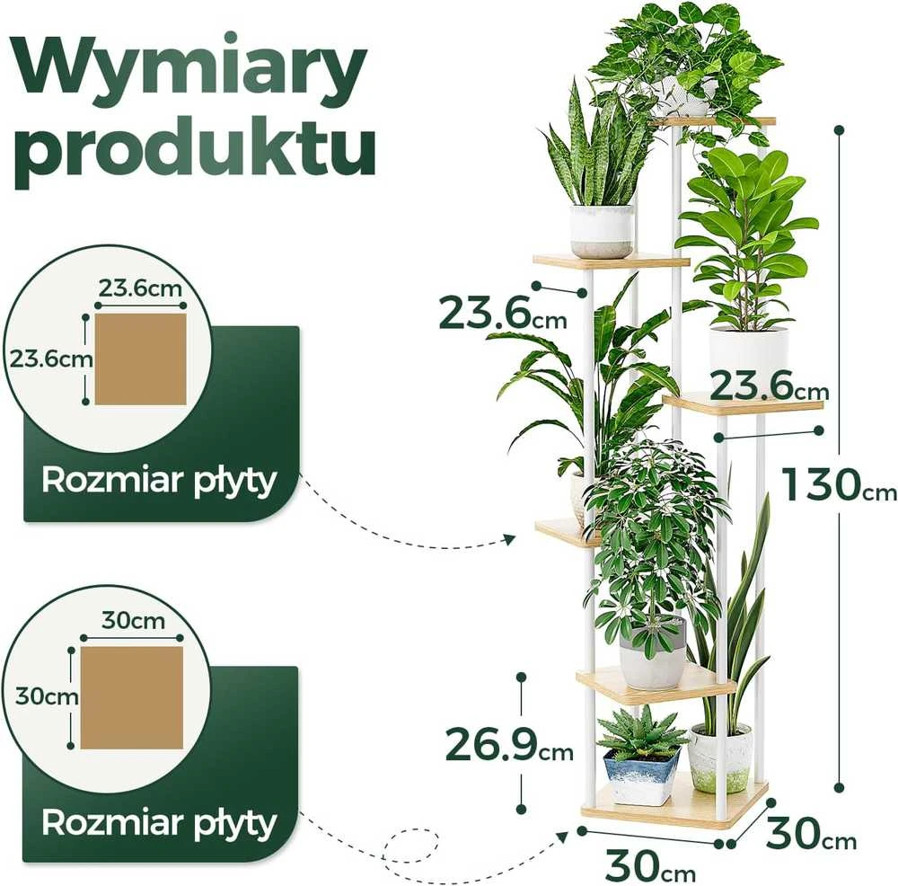 Bamworld augalų stovas, 6 lygių, vidaus ir lauko, metalinis ir medinis, balta spalva