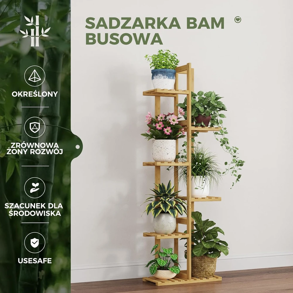 Bamworld bambukinė augalų stovykla, 6 lygių kampinis augalų stendas vidaus ir lauko naudojimui Zu04-6T