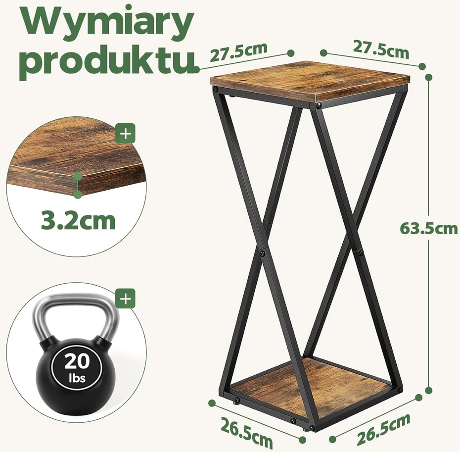 Bamworld dviejų lygių metalinis kampinis augalų stovas su MDF lentynomis, juodas, TM02-5T-BR