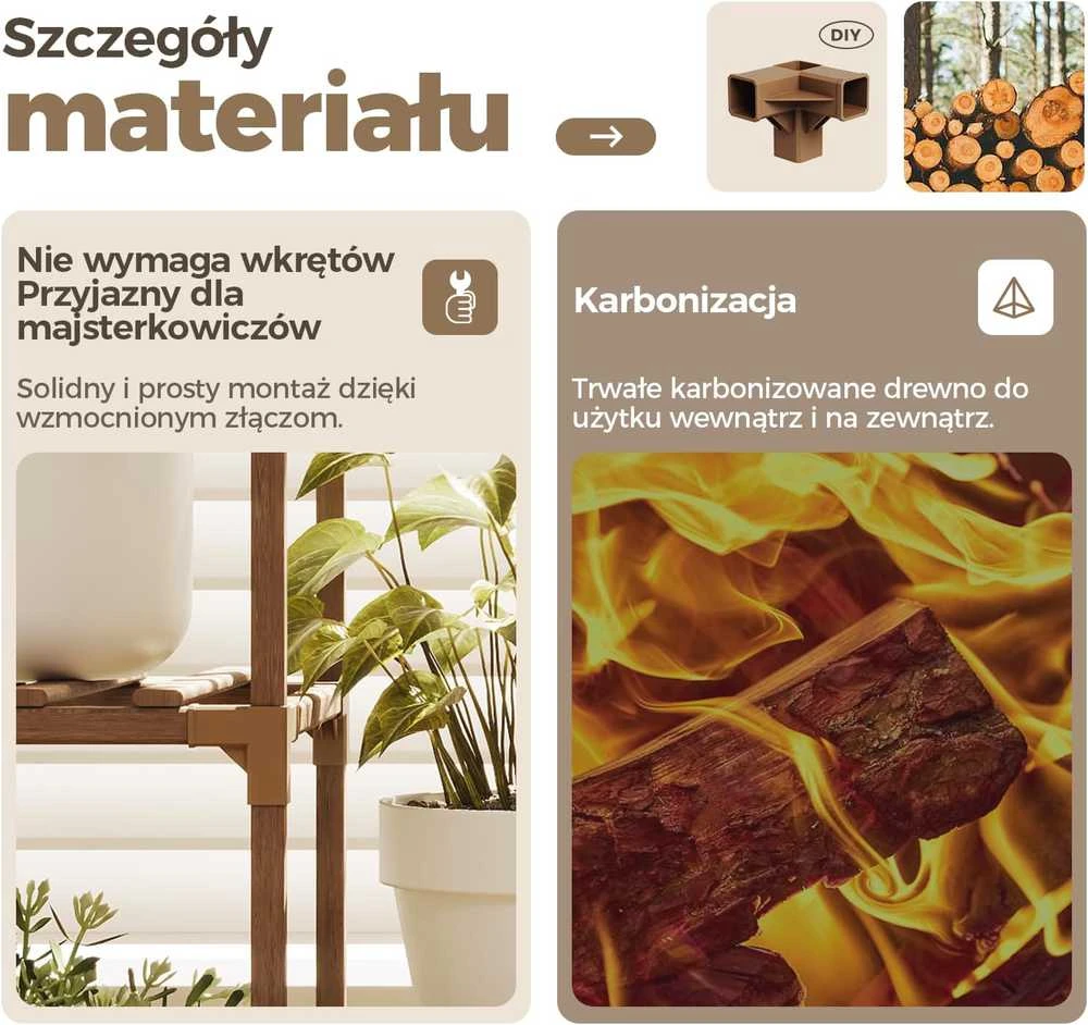 Bamworld medinė augalų lentyna, 7 vazonų laikiklis, karbonizuotas eukaliptas, 81,3 × 30 × 86,4 cm