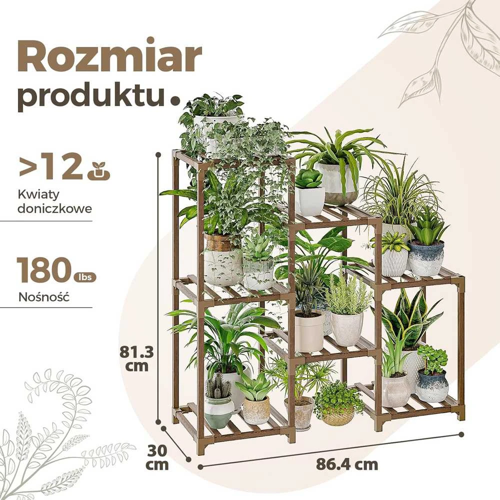 Bamworld medinė augalų lentyna, 7 vazonų laikiklis, karbonizuotas eukaliptas, 81,3 × 30 × 86,4 cm