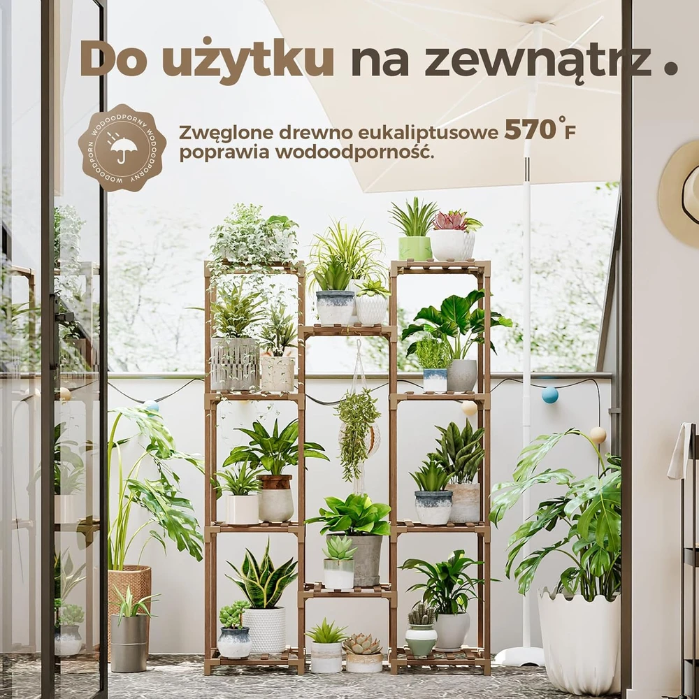 Bamworld medinė kabanti gėlių lentyna, 10 lygių, 76x30x108 cm, eukalipto medis, plst-02U