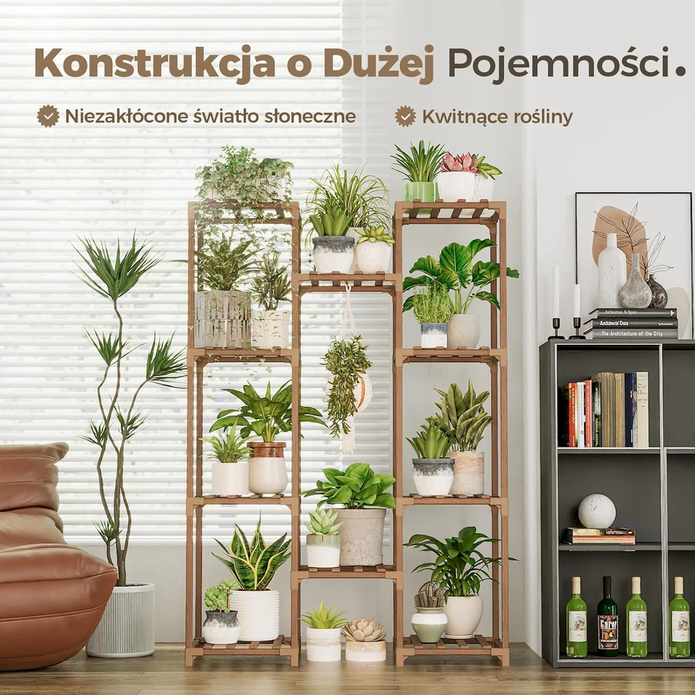 Bamworld medinė kabanti gėlių lentyna, 10 lygių, 76x30x108 cm, eukalipto medis, plst-02U