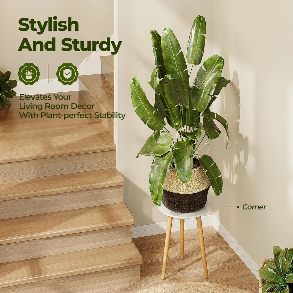Bamworld medinis augalų stovas apvalus, 40 cm aukščio, baltos spalvos, BHD-01-T