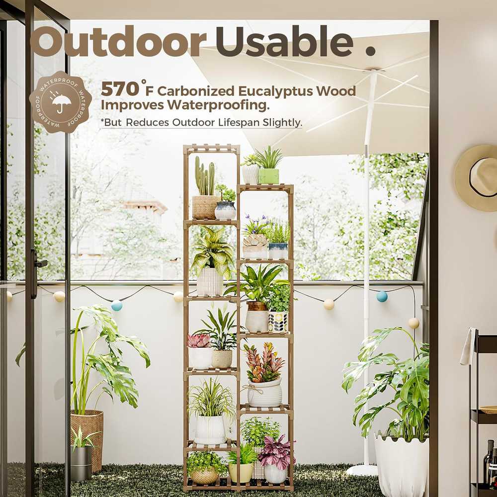 Bamworld medinis gėlių stovas, 11 lygių, 182 cm aukščio, vidaus ir lauko naudojimui