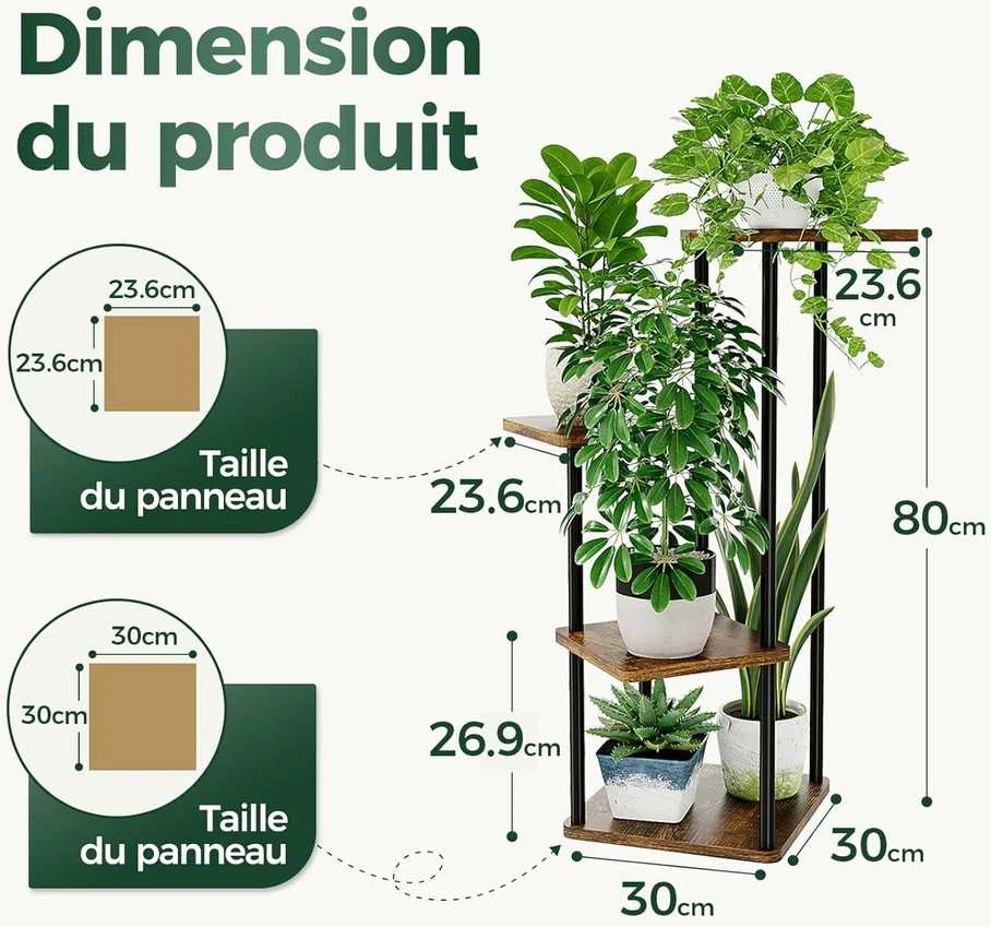 Bamworld metalinis 4 lygių kampinis augalų stovas, rudas, vidaus ir lauko naudojimui