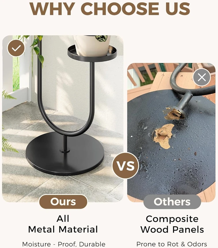 Bamworld metalinis dviejų aukštų augalų stovas, kampinė juoda gėlėms namams ir balkonui TM02-6T-BR