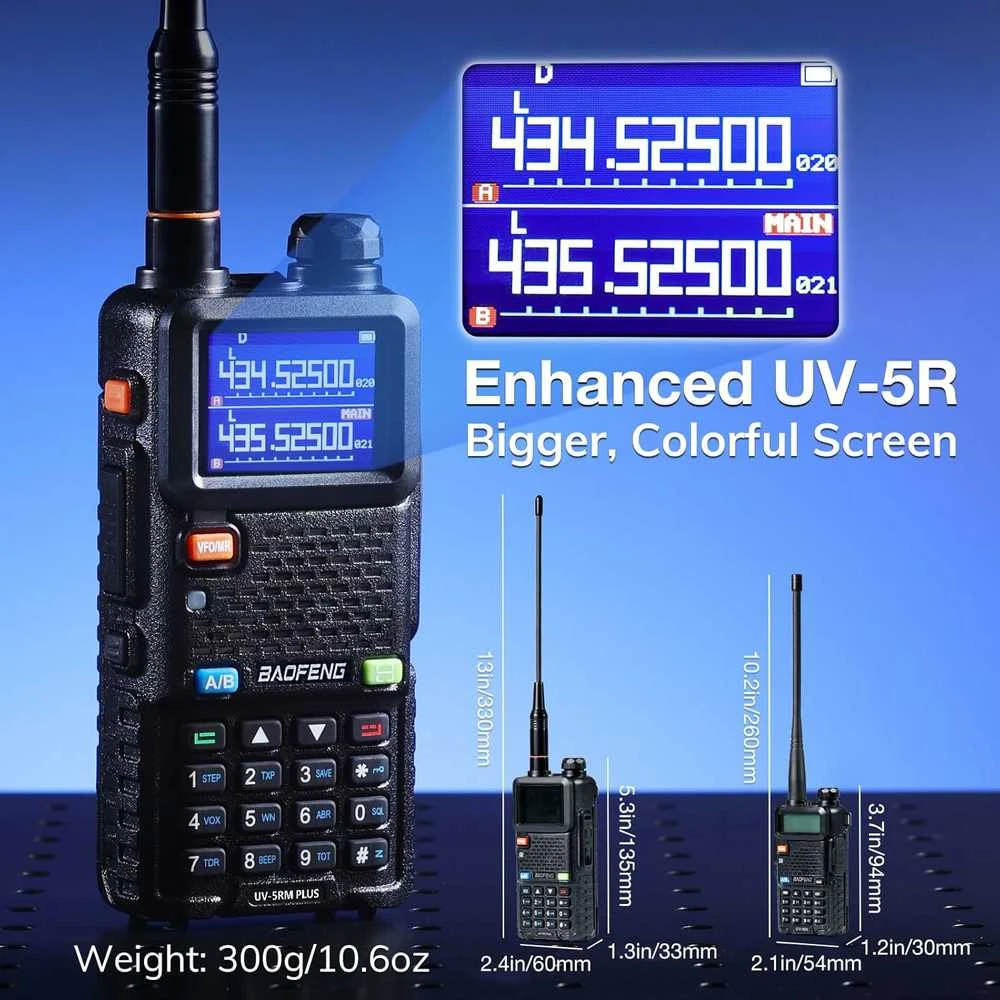 BAOFENG dviejų dažnių PMR radijo stotelės UV-5RM Plus, 10 W, 2500 mAh, juodos, 2 vnt.