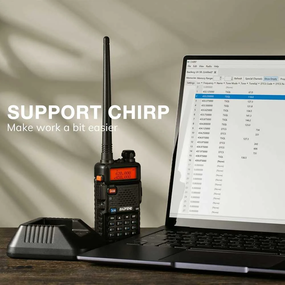 Baofeng dviejų juostų racija su 128 kanalais, 1800 mAh akumuliatoriumi, UHF/VHF 144–146/430–440 MHz, GT-5R