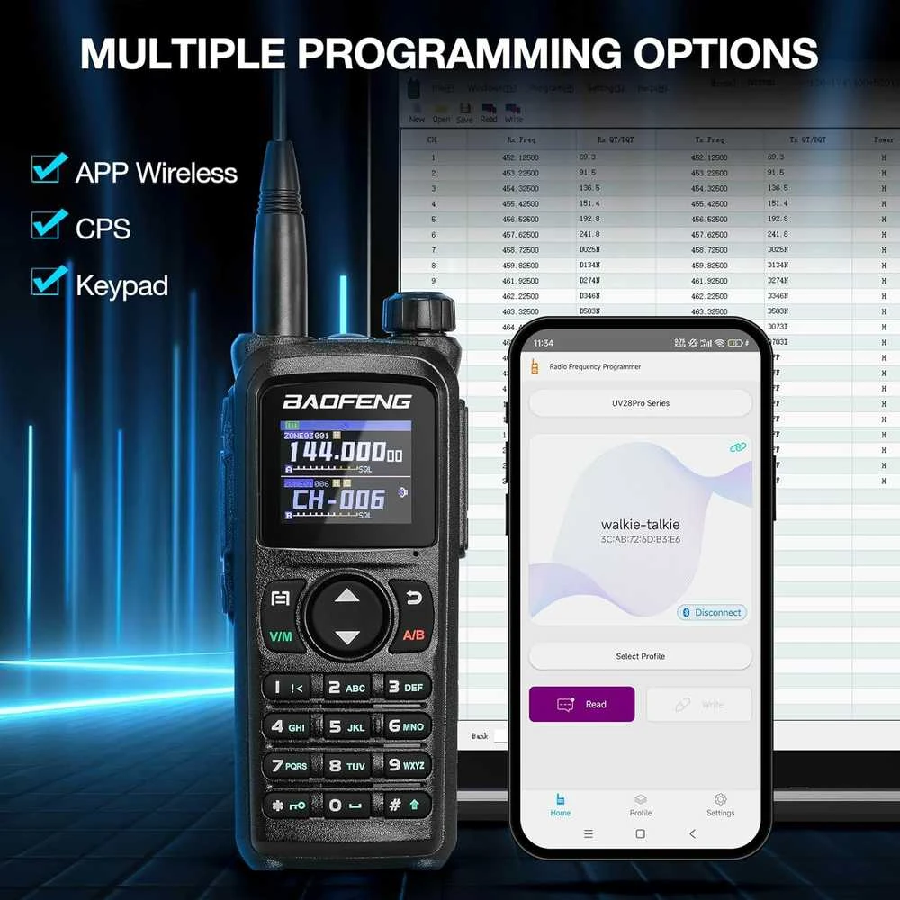 BAOFENG dvipusė radijo stotelė UV-28 PLUS, 10 W, UHF/VHF, 1000 kanalų, GPS, Bluetooth