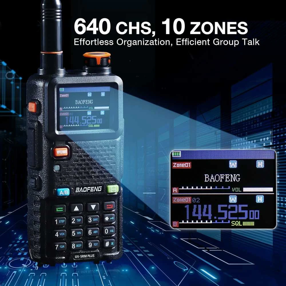 BAOFENG dvipusio ryšio radijo stotelė su GPS, 10 W, 640 kanalų, USB-C, UV-5RM Plus