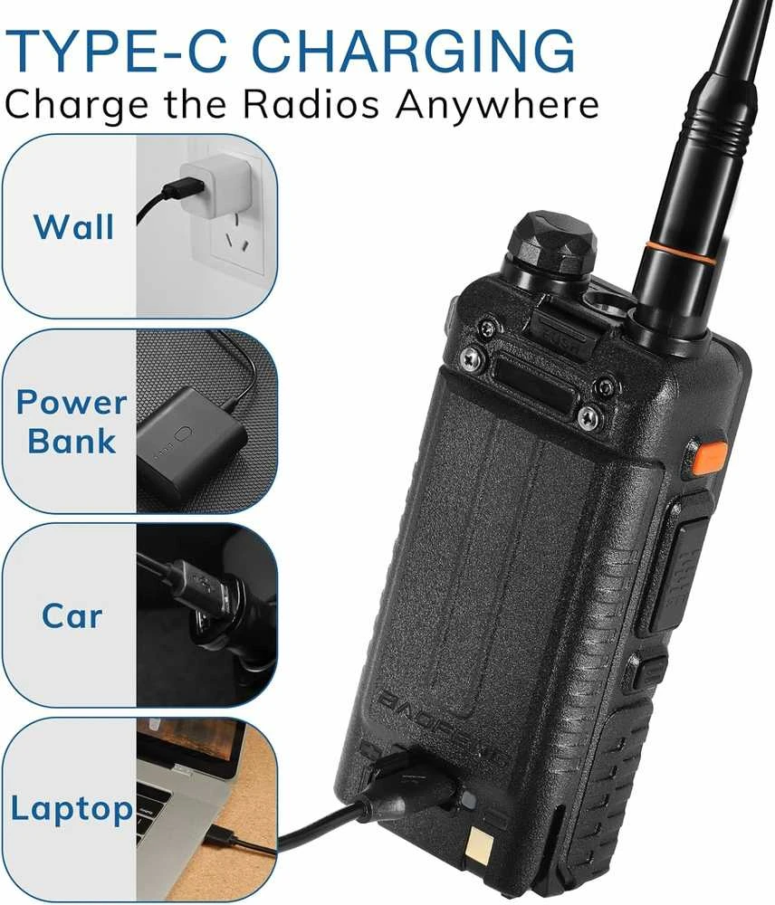 BAOFENG dvipusio ryšio radijo stotelė su GPS, 10 W, 640 kanalų, USB-C, UV-5RM Plus