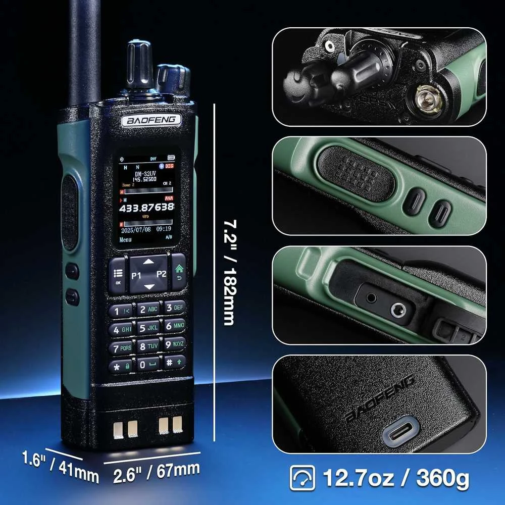 Baofeng nešiojama DMR radijo stotelė 10 W, UHF/VHF/AM/FM, GPS, 4000 kanalų, DM-32UV